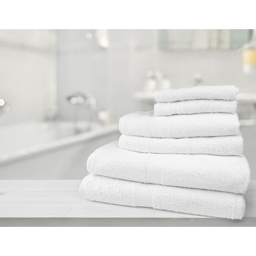 Merlin Hand Towel, Blended Cam Border, 16x27, 3.0 lbs/dz, White